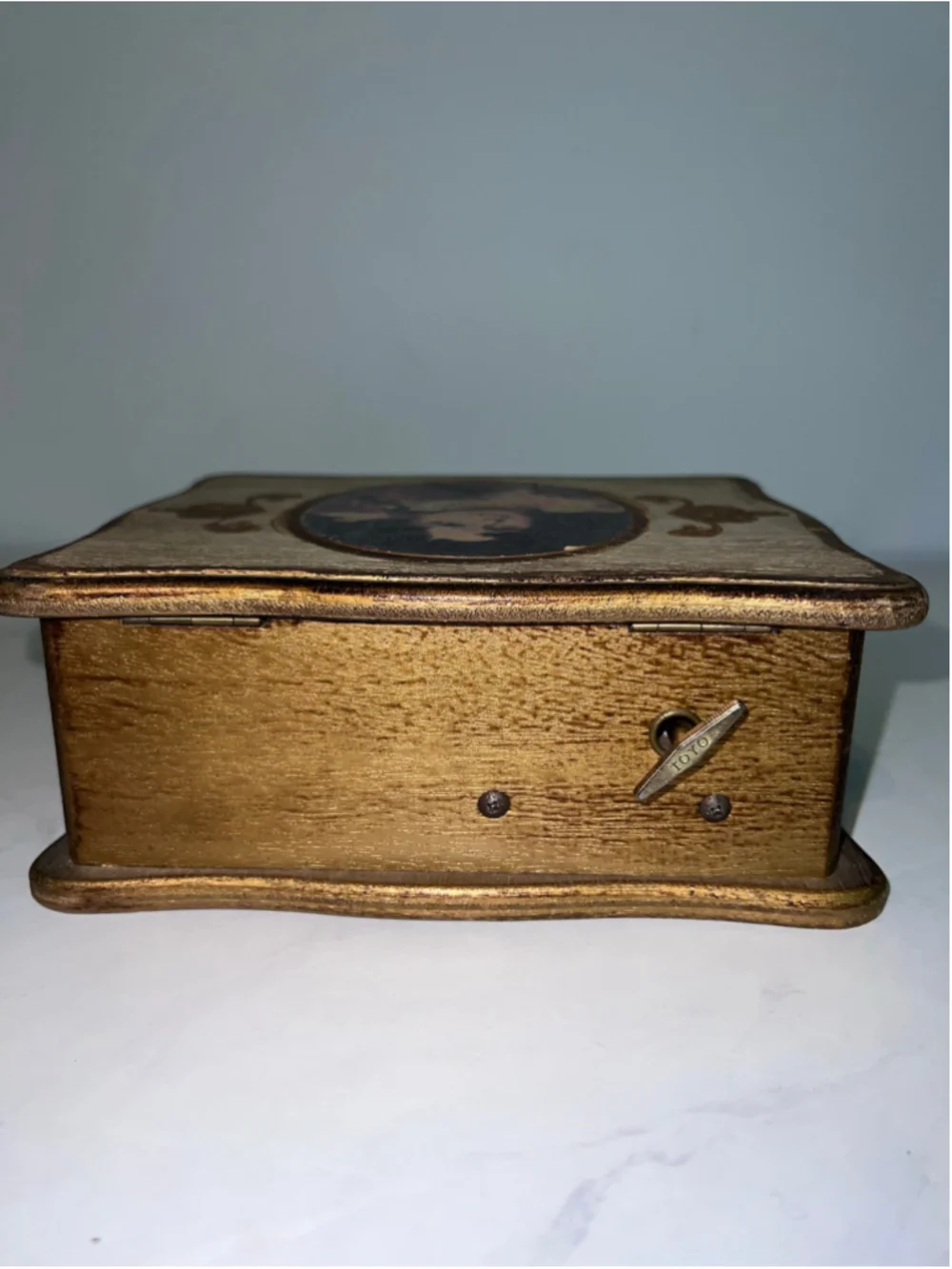 Romantic Vintage Jewelry Box with Portrait Lid Gothic